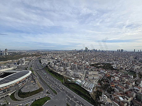 Panoramic view of a luxury apartment with sea and city views in Sarıyer, Istanbul.