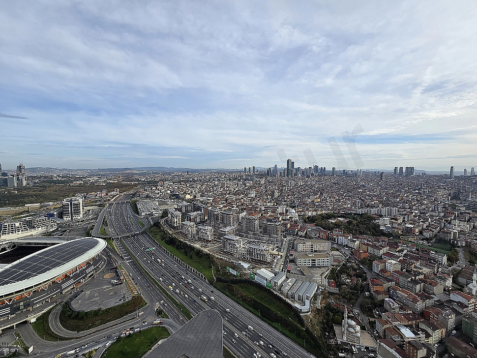 Panoramic view of a luxury apartment with sea and city views in Sarıyer, Istanbul.