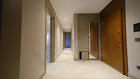 Apartment entrance door and hallway detail.