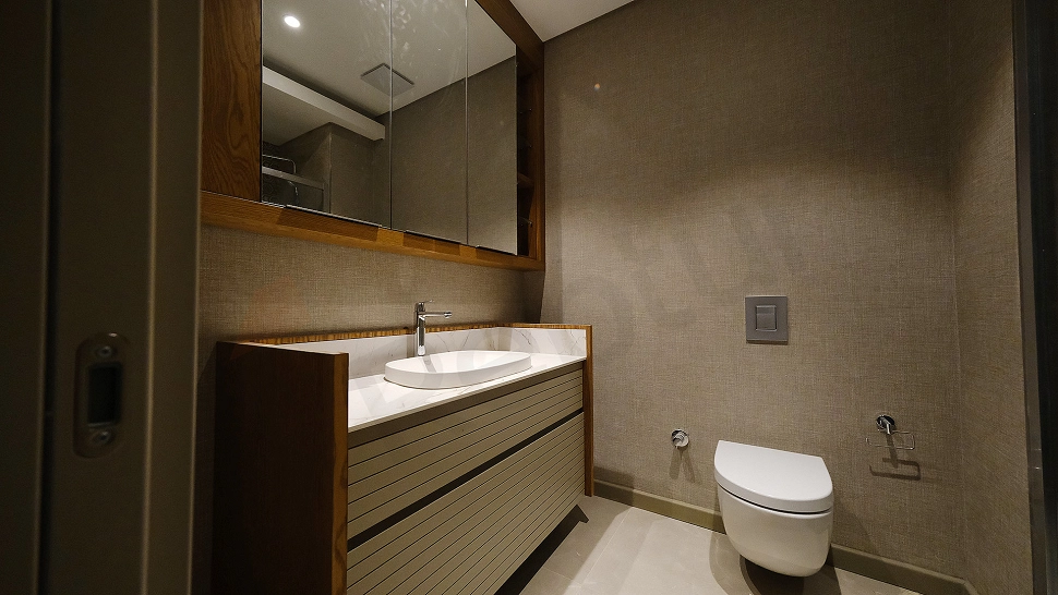 Modern designed bathroom interior.