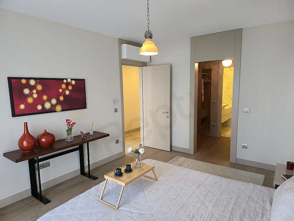 Stylish and modern designed luxury bedroom.