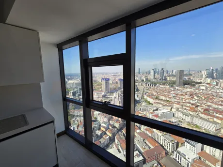 Wide city view and sky seen from a high-rise building in Sisli, Istanbul