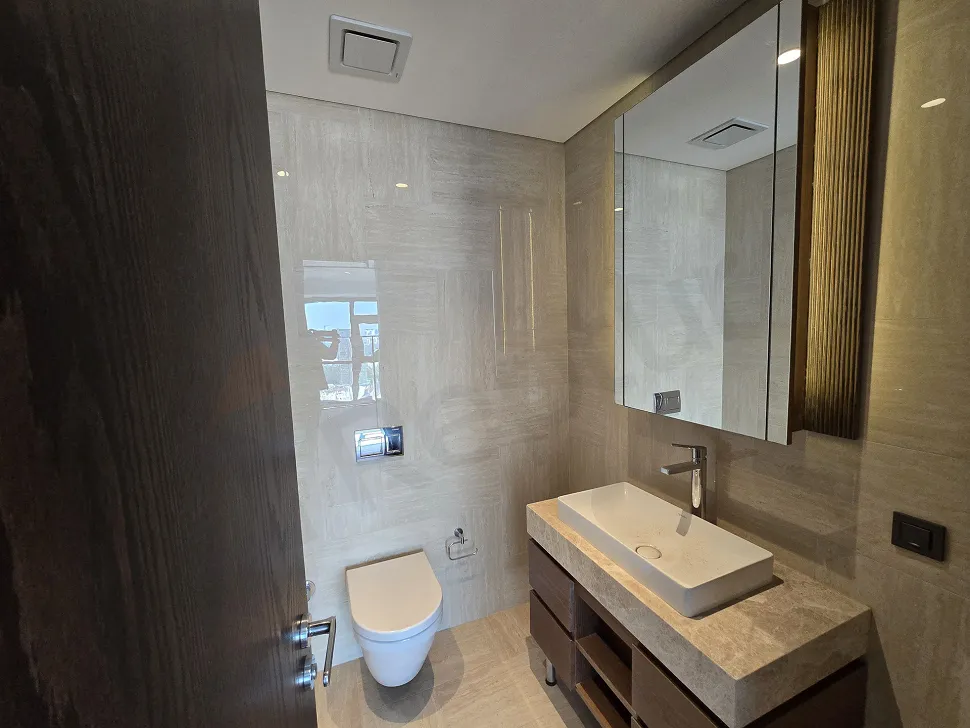 Stylish and spacious bathroom of a modern residence apartment in Sisli.