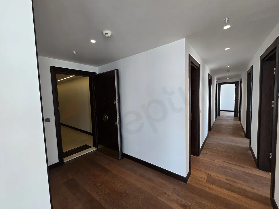 Modern design aesthetic interior staircase inside a luxury apartment.
