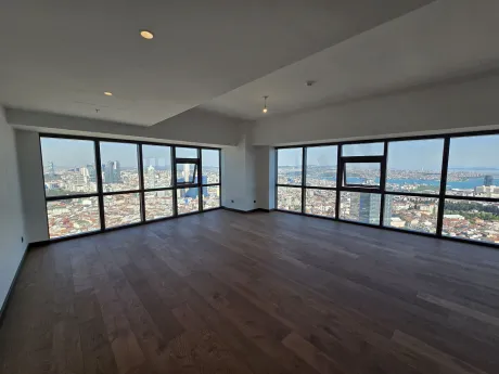 Interior view of a modern and spacious living room in a luxury residence.