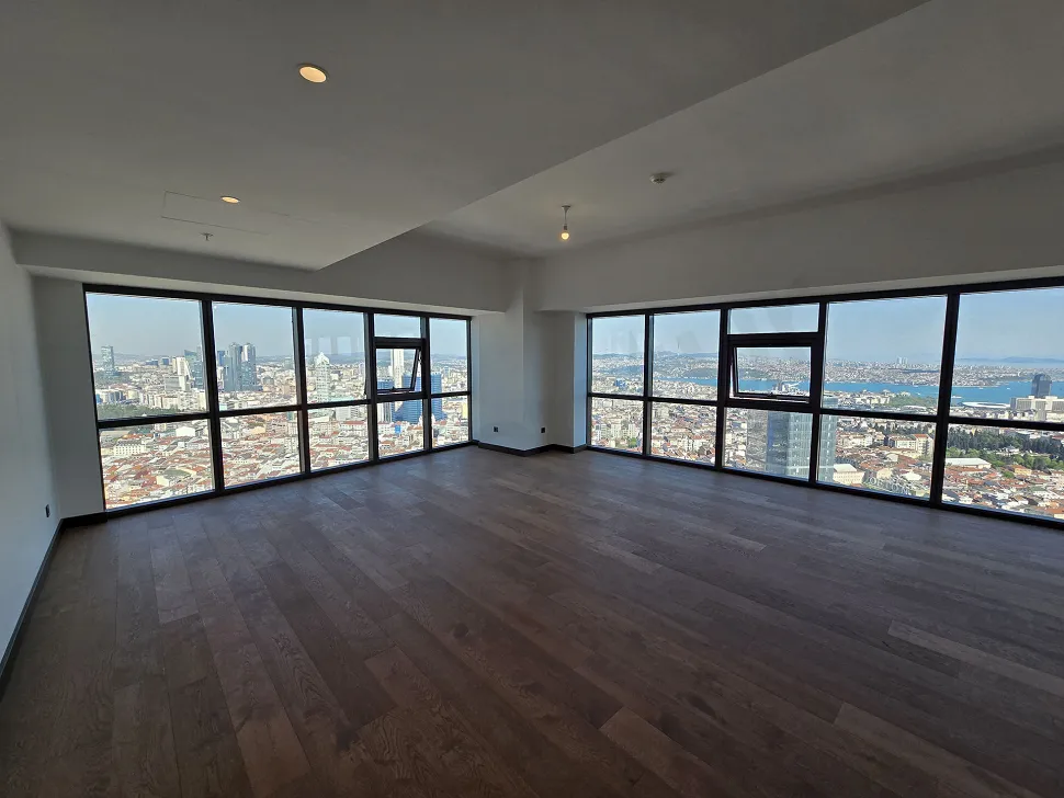 Interior view of a modern and spacious living room in a luxury residence.