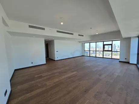 Spacious and bright dining room area of a modern residence apartment.