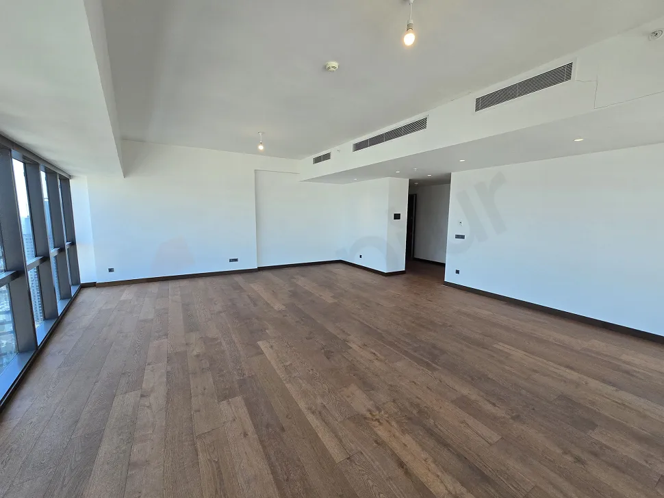 Modern and bright dining room area with large windows