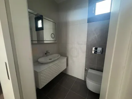 Modern and stylish bathroom interior view.