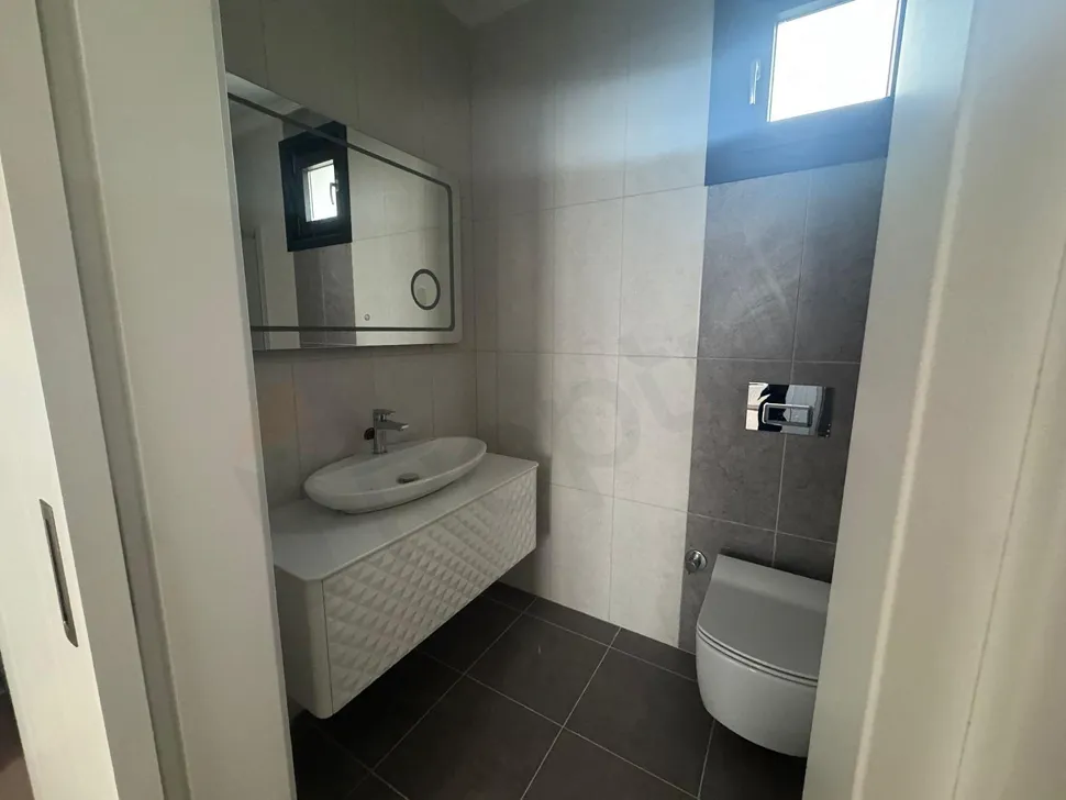 Modern and stylish bathroom interior view.
