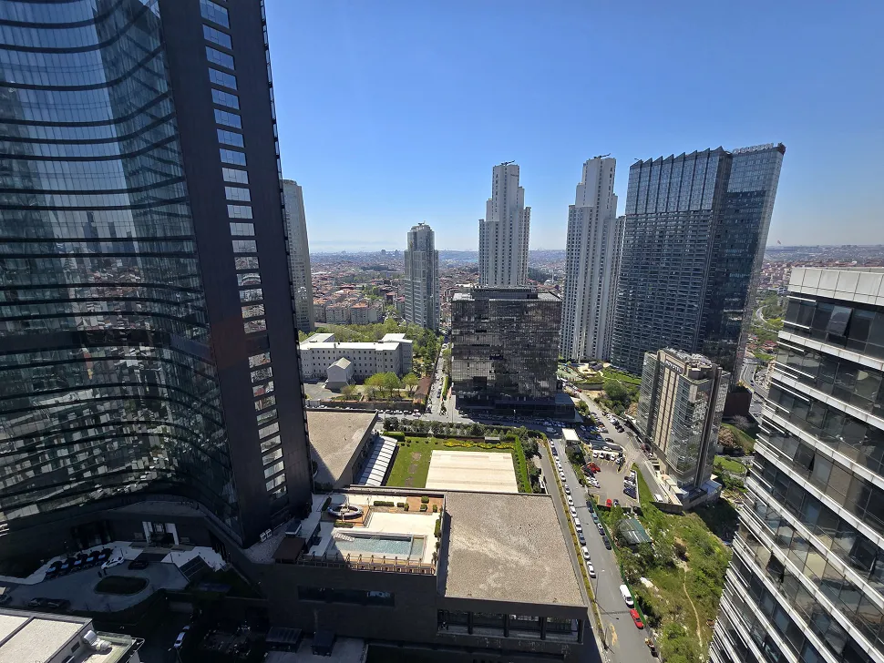 Panoramic Istanbul city view and skyline from a luxury residence in Sisli.