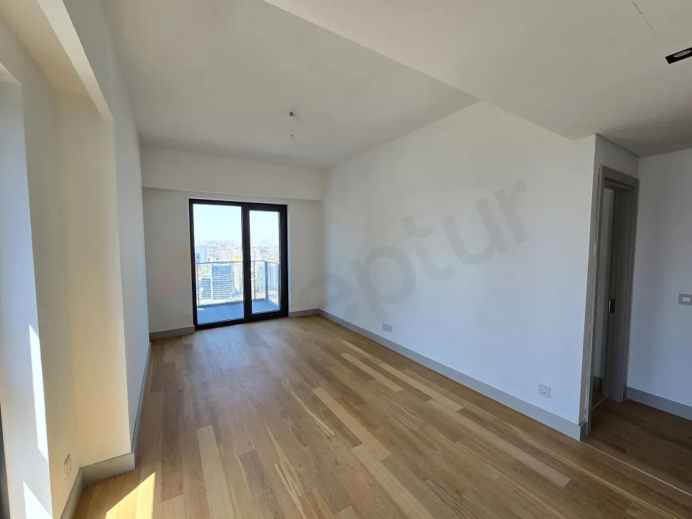 Interior view of a modern and spacious living room in a luxury residence apartment.