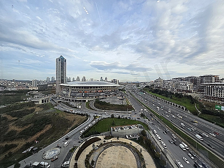 City view modern apartment balcony and panoramic city silhouette in Sarıyer, Istanbul.