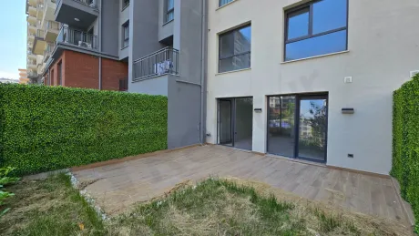 Landscaped large and green garden area of a modern residential project.