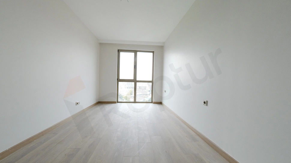 Interior view of a bright and modern bedroom.