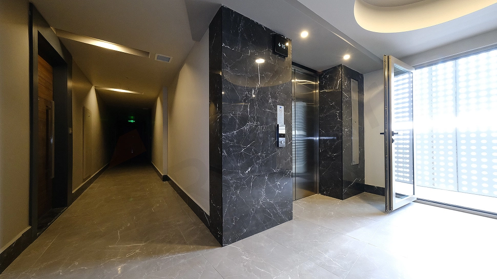 Interior view of an elevator.