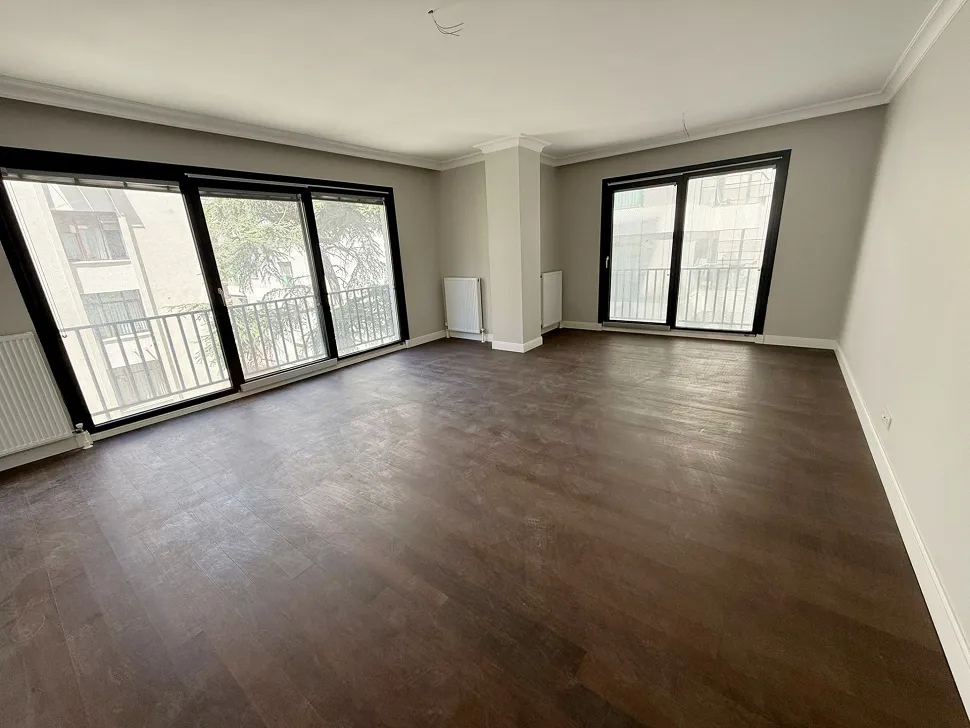 Bright and spacious living room area in a modern building in Kadikoy, Istanbul.