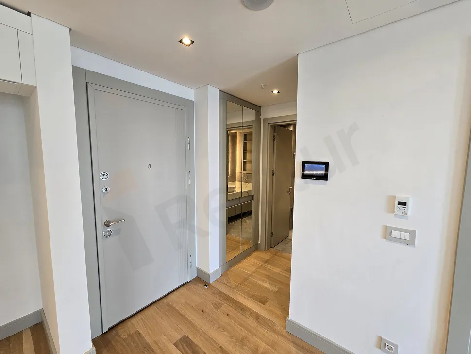 Entrance hall and door of a modern and stylish residence apartment.