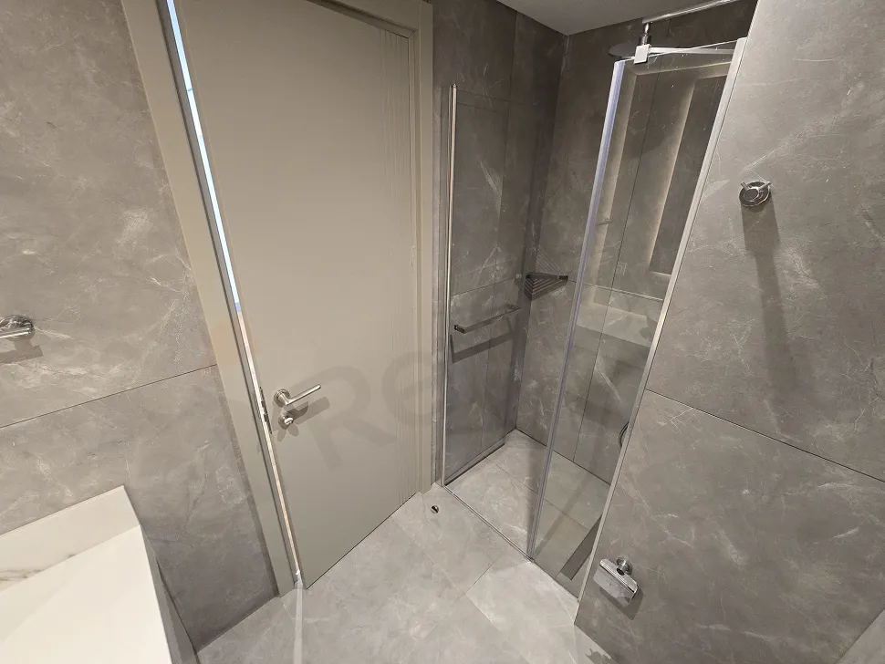 Modern and stylishly designed, spacious and bright bathroom interior.