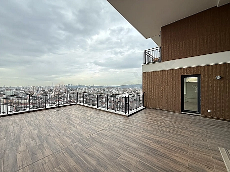 Spacious and wide terrace area of the modern apartment located in Cekmekoy, Istanbul.