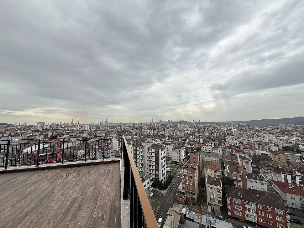 Wide-angle panoramic view presenting the forest and city skyline together in Çekmeköy, Istanbul.