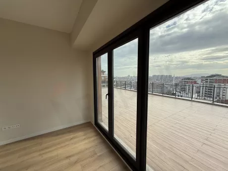 View of a modern, spacious, and airy terrace area of a building in Çekmeköy, Istanbul.