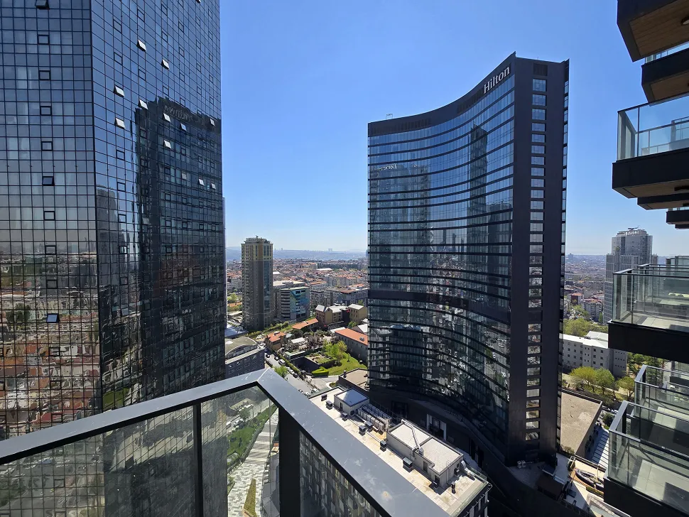 Panoramic city and skyline view of Sisli, Istanbul from a high-rise residence building.