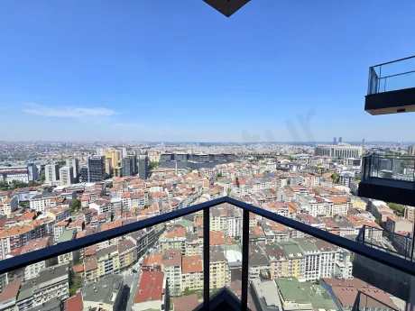 Wide panoramic city view taken from a high floor in Sisli, Istanbul.