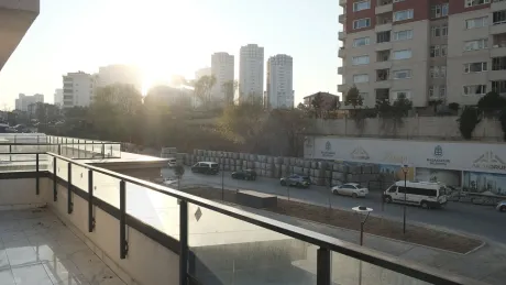 A wide city and reservoir view in Başakşehir, Istanbul.