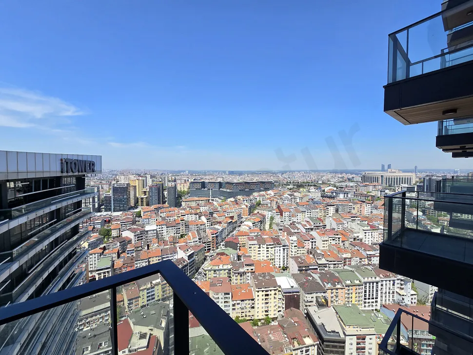 Wide-angle panoramic Istanbul city view seen from a modern residence in Sisli.