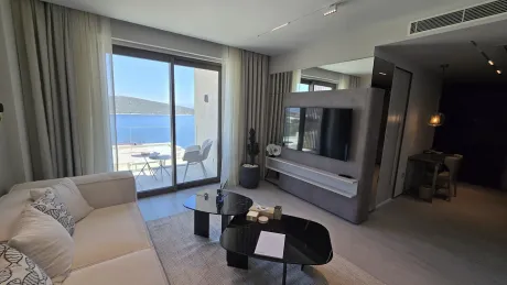 Interior view of a spacious and modern living room with natural lighting.