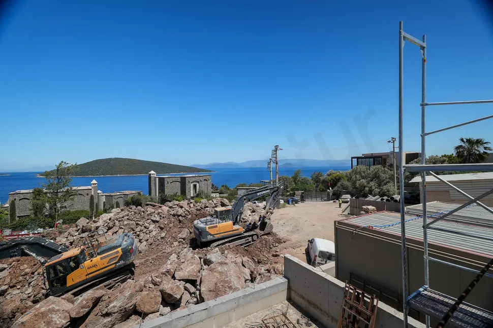 Panoramic sea and coastal view from a waterfront location in Bodrum.