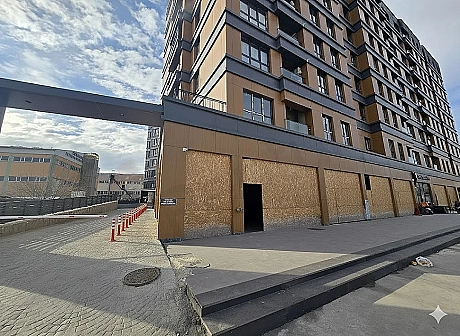 Modern building security gate and entrance control point.