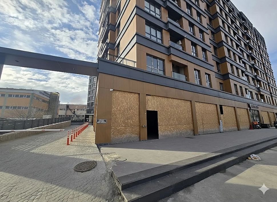 Modern building security gate and entrance control point.