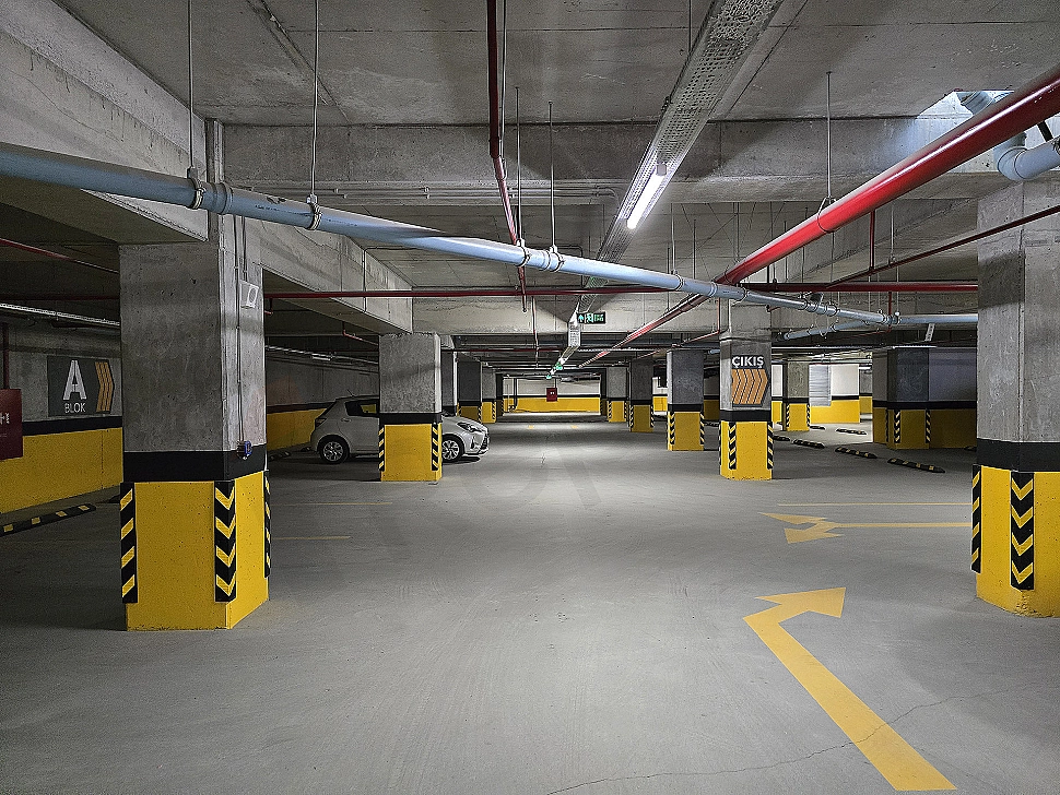 Detail of indoor parking entrance.