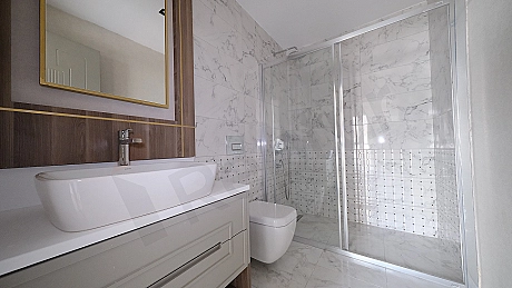 Interior view of a modern designed bathroom.