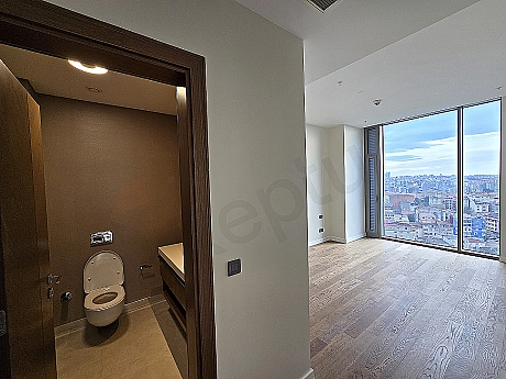 Modern designed, spacious and bright bathroom.