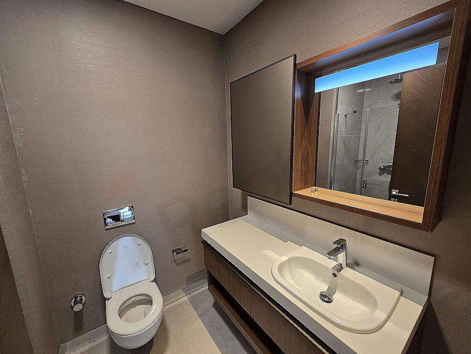 Modern designed, spacious and bright bathroom interior.