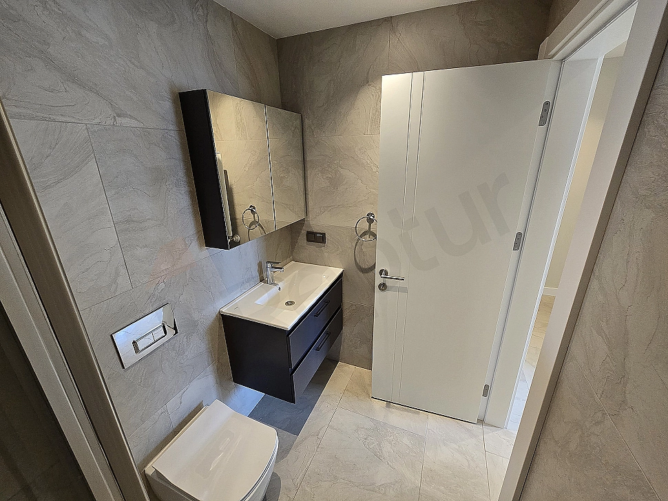 Bathroom view of furnished apartment.