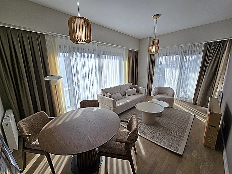 Interior of a furnished living room.