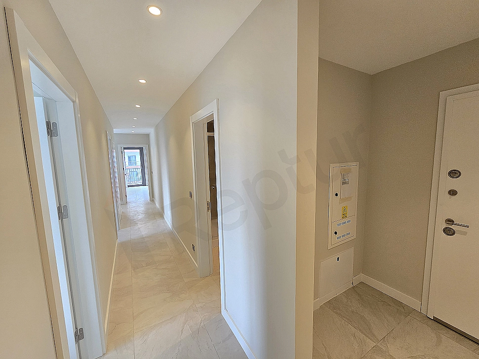 Hallway view of furnished apartment.