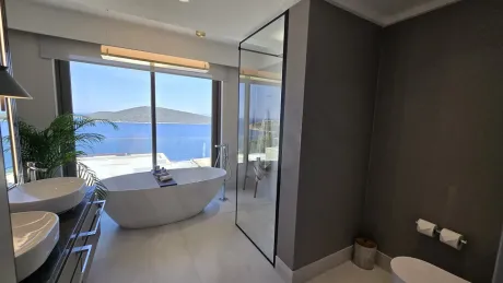 Modern and luxury villa bathroom interior with stylish design.