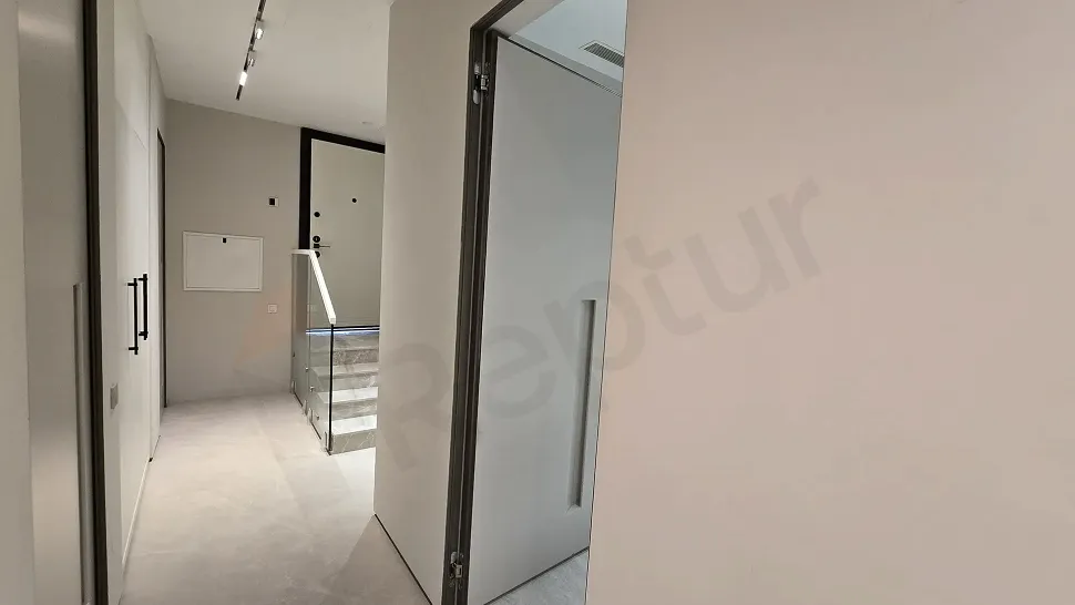 Modern and spacious villa hallway design and interior view.