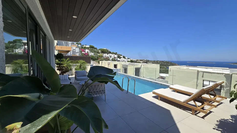 A visual of a modernly designed, large and clear outdoor swimming pool.