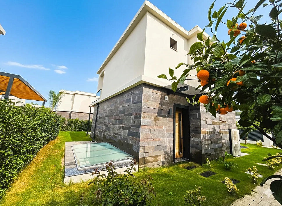 Landscaped spacious garden area of a hotel for sale in Bodrum.