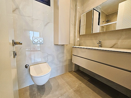 Modernly designed, spacious, and bright bathroom area of the hotel project in Bodrum.