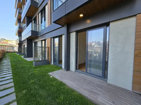 Spacious and modern terrace of a residence apartment with a city view in Sisli.
