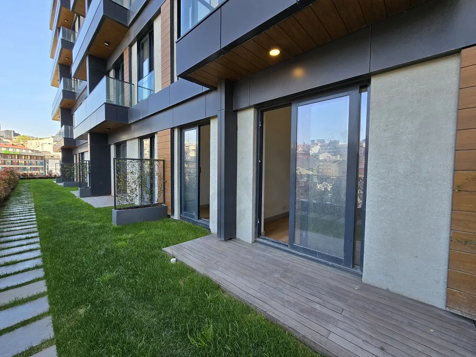 Spacious and modern terrace of a residence apartment with a city view in Sisli.