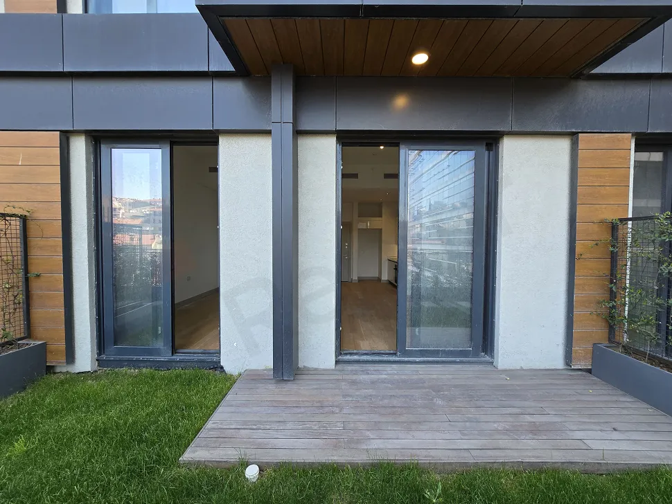A modern and spacious residence terrace area with a city view.