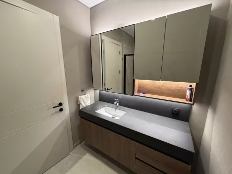 A modern and stylishly designed luxury bathroom with high-quality fixtures.
